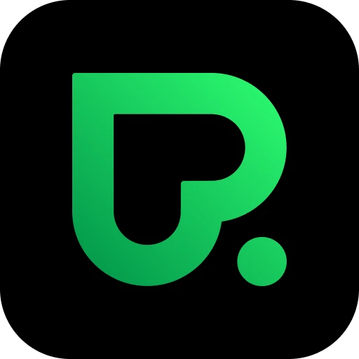 Покердом круглый логотип зелёного цвета на чёрном фоне